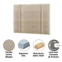 Cabeceira Modulada Solteiro 90 Cm Com Led Linho Bege Milani Store Bege