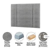 Cabeceira Modulada Solteiro 90 Cm Com Led Linho Cinza Milani Store Cinza - 8