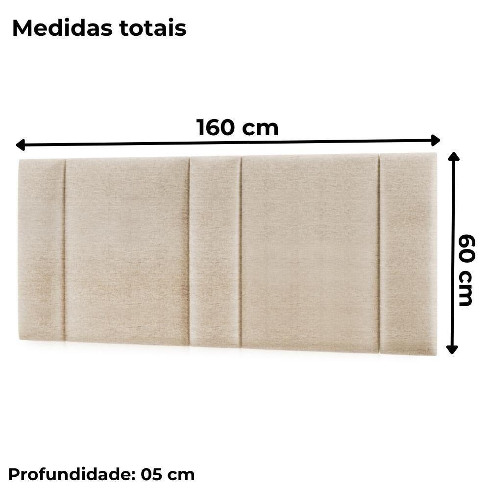 Cabeceira Modulada Queen 160 Cm Com Led Linho Bege Milani Store Bege - 4