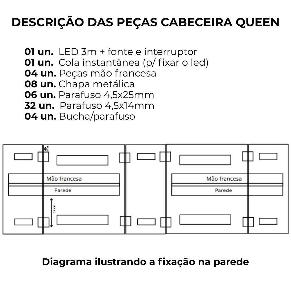 Cabeceira Modulada Queen 160 Cm Com Led Linho Bege Milani Store Bege - 7