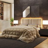 Cabeceira Modulada Queen 160 Cm Com Led Linho Bege Milani Store Bege - 2