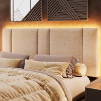 Cabeceira Modulada Queen 160 Cm Com Led Linho Bege Milani Store Bege - 3