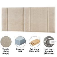 Cabeceira Modulada Queen 160 Cm Com Led Linho Bege Milani Store Bege - 6