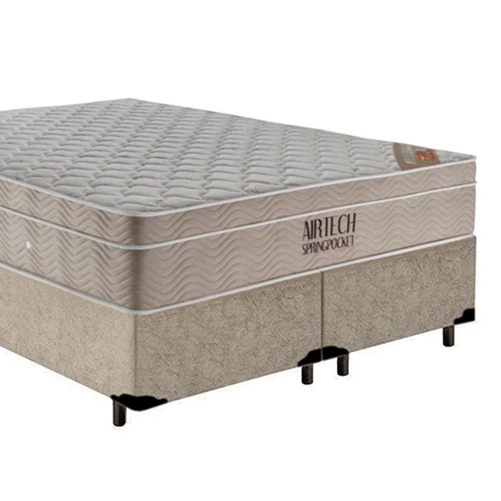 Cama Box King Bipartido Suede + Colchão Ortobom Airtech Molas Ensacadas 193x203x65 Bege - 5