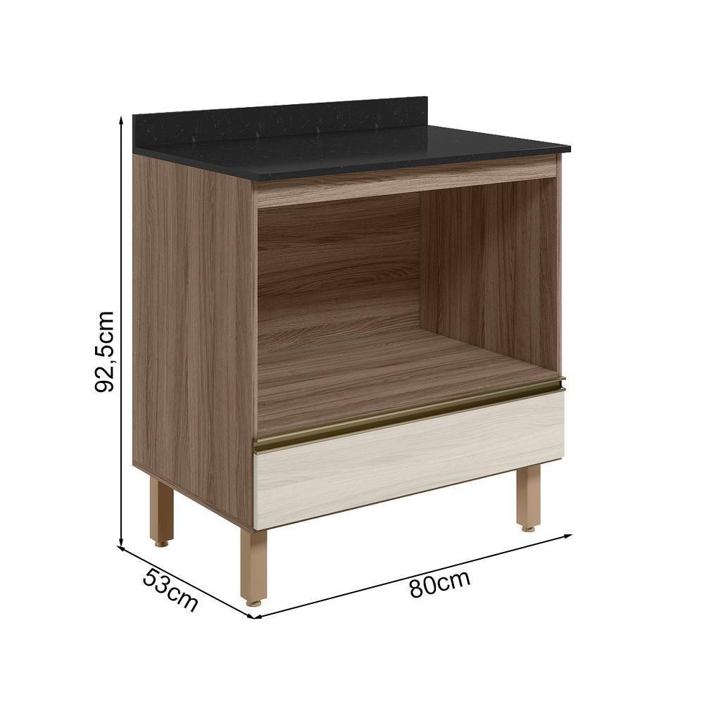 Balcao Nicho Forno 80cm Mdf Kali 16406 Carvalho Toq Bianco Toq Nicioli Carvalho Toq Bianco Toq - 3