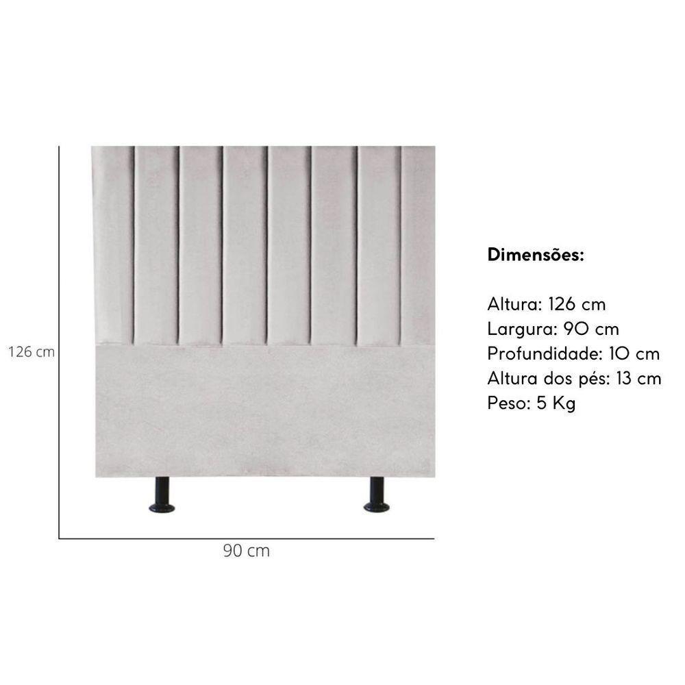 Cabeceira Estofada Cama Solteiro 90 Cm Lídia Veludo E Frame cinza Claro - 3