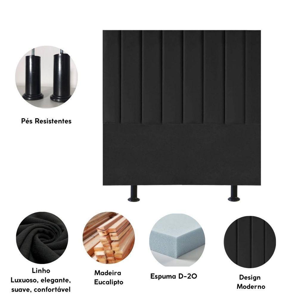 Cabeceira Estofada Cama Solteiro 90 Cm Lídia Linho E Frame preto - 4