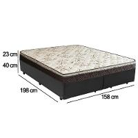Cama Box Queen Bipartido Sintético + Colchão Elegance Ortopédico Espuma D33 Extra Firme 158x198x63 Cinza