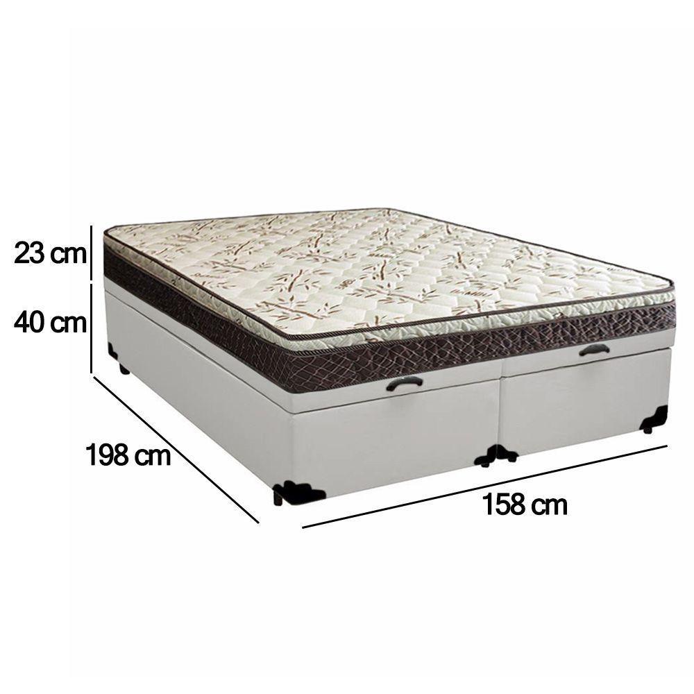 Cama Box Baú Queen Sintético Bipartido + Colchão Elegance Ortopédico Espuma D33 Extra Firme 158x198x63 Branco - 4