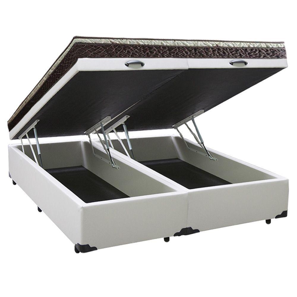 Cama Box Baú Queen Sintético Bipartido + Colchão Elegance Ortopédico Espuma D33 Extra Firme 158x198x63 Branco - 5