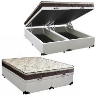 Cama Box Baú Queen Sintético Bipartido + Colchão Elegance Ortopédico Espuma D33 Extra Firme 158x198x63 Branco - 1