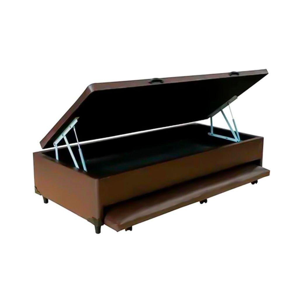 Cama Box Baú Auxiliar Solteiro Sintético Espuma 8cm 88x188x45 Marrom - 1