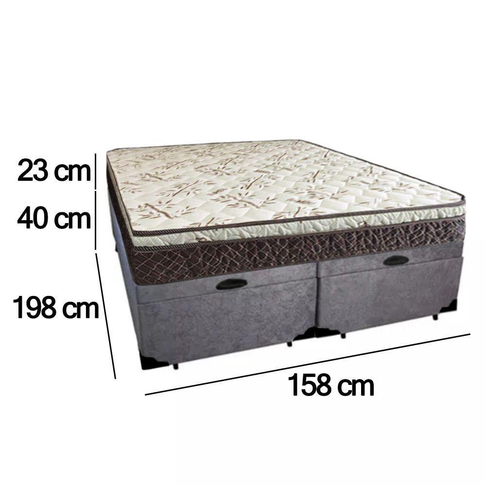 Cama Box Baú Queen Suede Bipartido + Colchão Elegance Ortopédico Espuma D33 Extra Firme 158x198x63 Cinza - 4