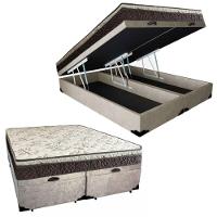 Cama Box Baú Queen Suede Bipartido + Colchão Elegance Ortopédico Espuma D33 Extra Firme 158x198x63 Bege - 1