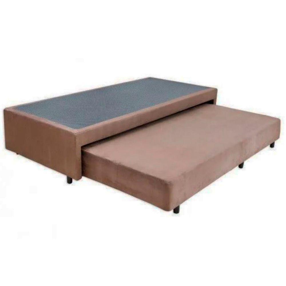 Cama Box Bicama Auxiliar Solteiro Suede Espuma 8cm 88x188x40 Marrom - 1