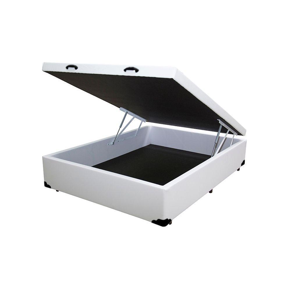 Cama Box Baú Blindado Viúva King Design Sintético Branco 128x188x41 - 1