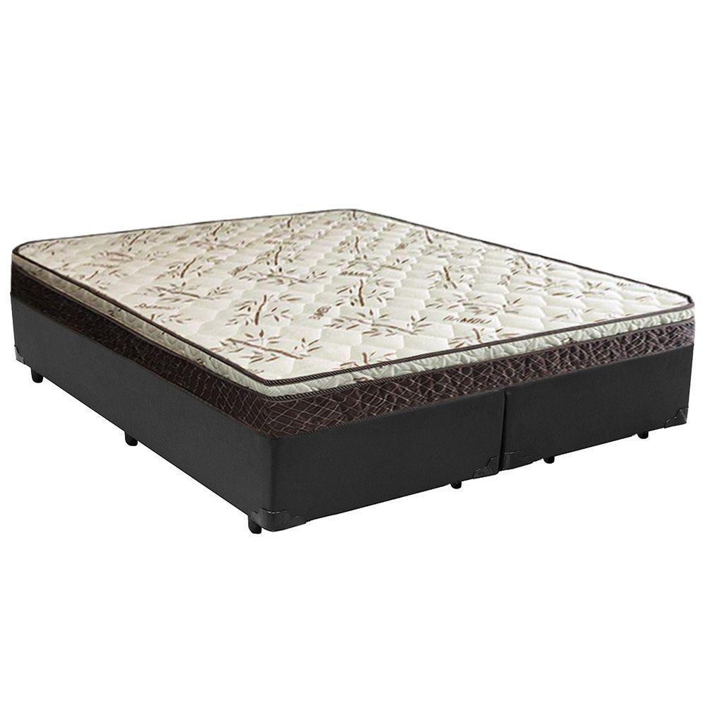 Cama Box Queen Bipartido Sintético + Colchão Elegance Ortopédico Espuma D33 Extra Firme 158x198x63 Cinza - 1