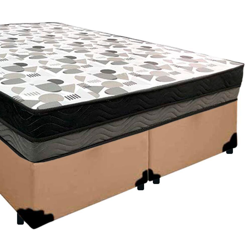 Cama Box Casal Sintético Bipartido + Colchão Ortobom Iso Dupla Face 138x188x60 Bege - 7