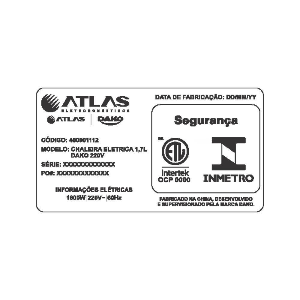 Chaleira Elétrica Dako 1,7L 1800W Em Inox 220V - 2