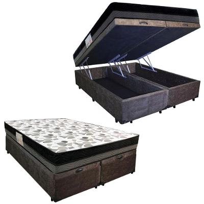Cama Box Baú Casal Suede Bipartido + Colchão Ortobom Iso Dupla Face 138x188x60 Marrom