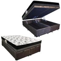 Cama Box Baú Casal Suede Bipartido + Colchão Ortobom Iso Dupla Face 138x188x60 Marrom - 1