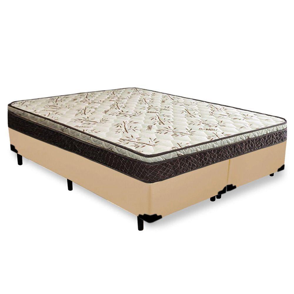 Cama Box Queen Bipartido Sintético + Colchão Elegance Ortopédico Espuma D33 Extra Firme 158x198x63 Bege - 1