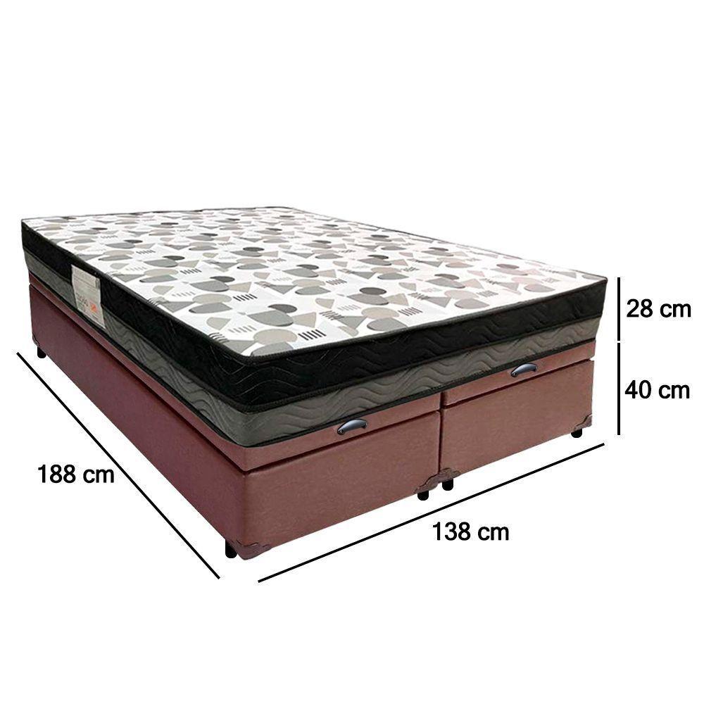Cama Box Baú Casal Sintético Bipartido + Colchão Ortobom Iso Dupla Face 138x188x60 Marrom - 3