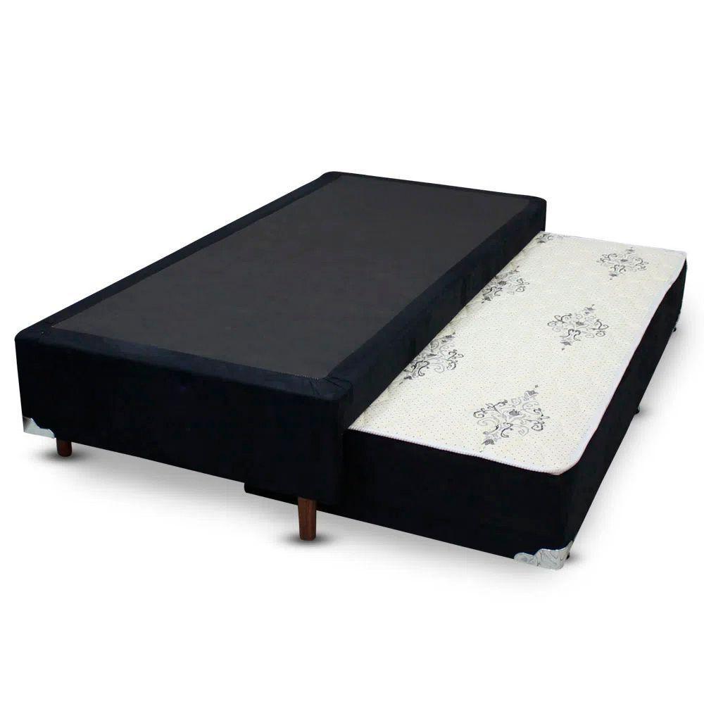 Cama Box Bicama Auxiliar Solteiro Suede Espuma 8cm 88x188x40 Preto - 1