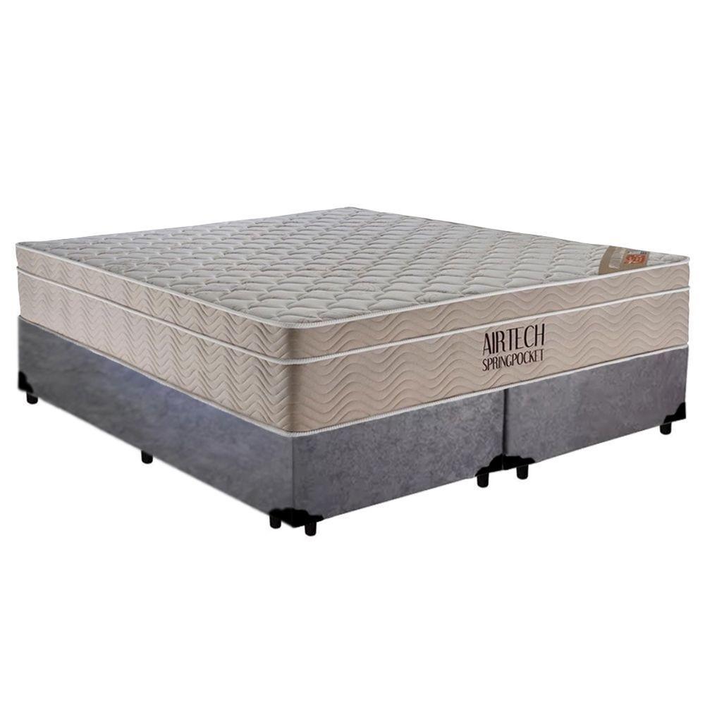 Cama Box Casal Suede Bipartido + Colchão Ortobom Airtech Molas Ensacadas 138x188x65 Cinza - 1