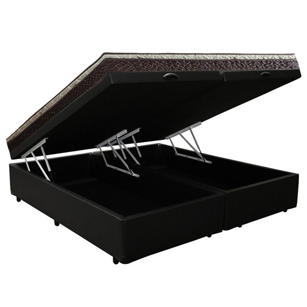 Cama Box Baú Queen Sintético Bipartido + Colchão Elegance Ortopédico Espuma D33 Extra Firme 158x198x63 Preto - 5