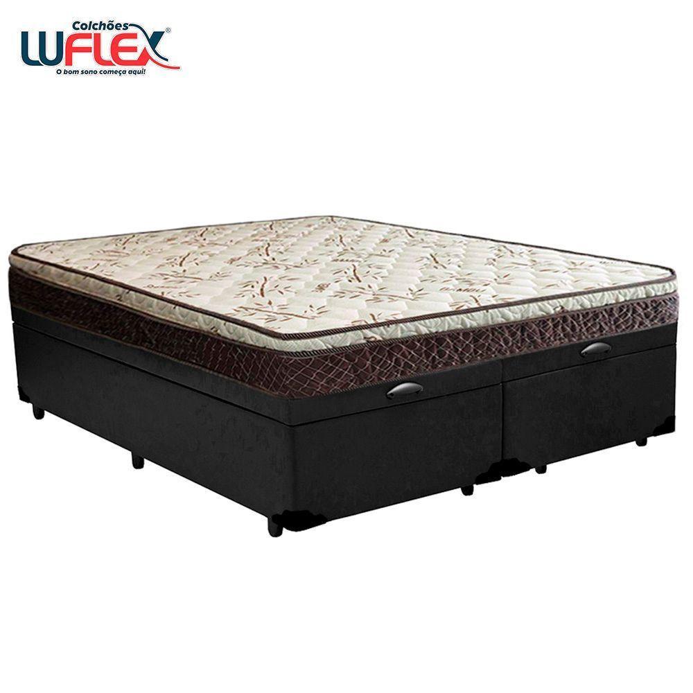 Cama Box Baú Queen Sintético Bipartido + Colchão Elegance Ortopédico Espuma D33 Extra Firme 158x198x63 Preto - 6