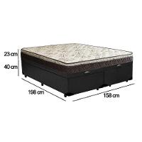 Cama Box Baú Queen Sintético Bipartido + Colchão Elegance Ortopédico Espuma D33 Extra Firme 158x198x63 Preto