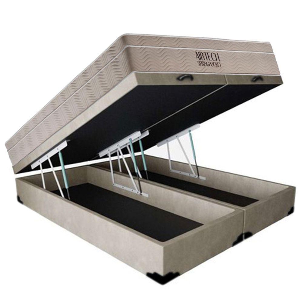 Cama Box Baú Casal Suede Bipartido + Colchão Ortobom Airtech Molas Ensacadas 138x188x65 Bege - 5