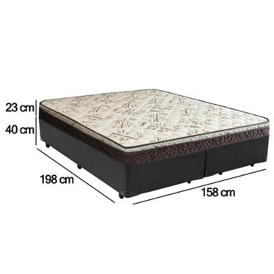 Cama Box Queen Bipartido Sintético + Colchão Elegance Ortopédico Espuma D33 Extra Firme 158x198x63 Cinza