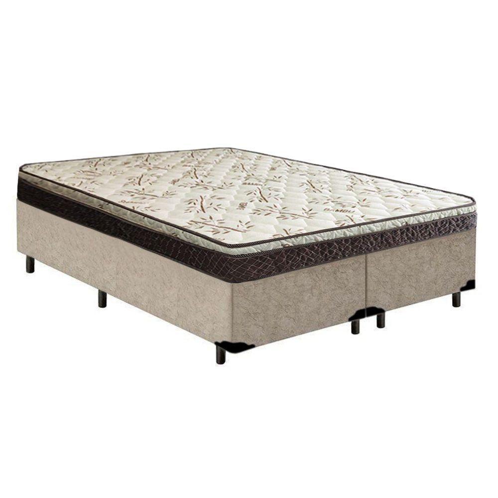 Cama Box Queen Bipartido Suede + Colchão Elegance Ortopédico Espuma D33 Extra Firme 158x198x63 Bege - 1
