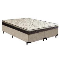 Cama Box Queen Bipartido Suede + Colchão Elegance Ortopédico Espuma D33 Extra Firme 158x198x63 Bege - 1