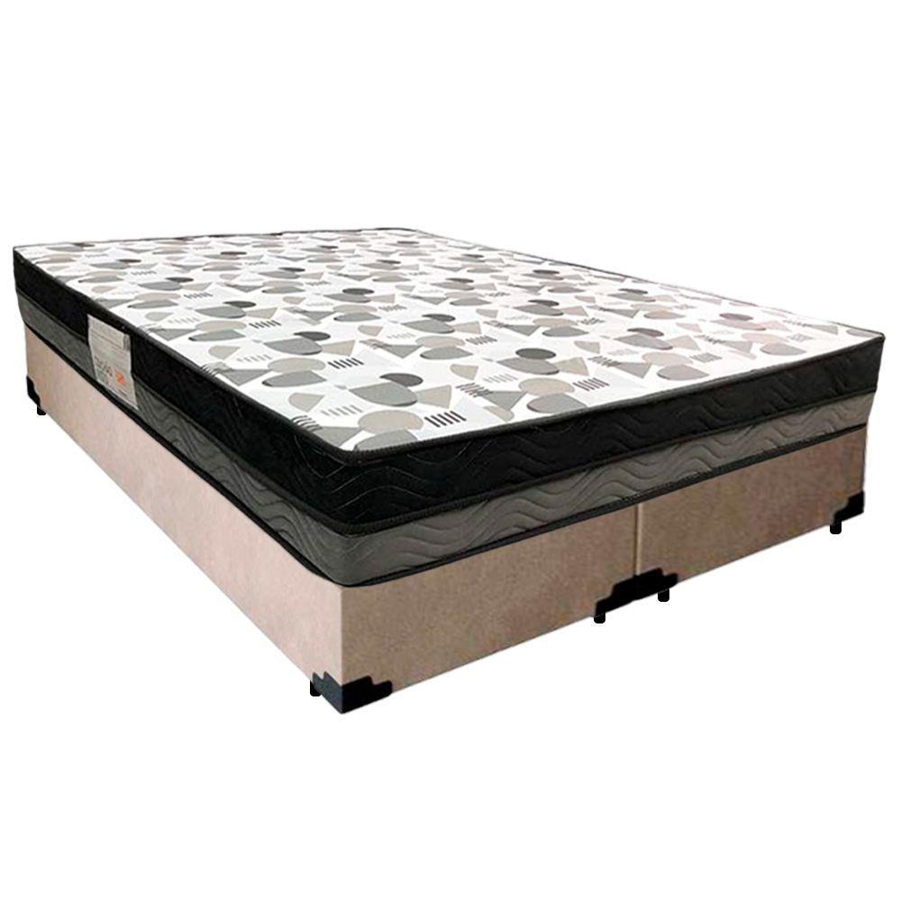 Cama Box Casal Suede Bipartido + Colchão Ortobom Iso Dupla Face 138x188x60 Bege - 2