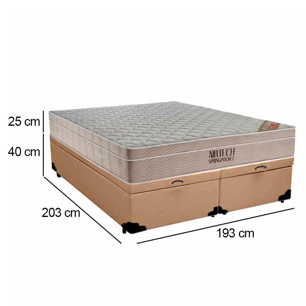 Cama Box Baú King Sintético Bipartido + Colchão Ortobom Airtech Molas Ensacadas 193x203x65 Bege - 3
