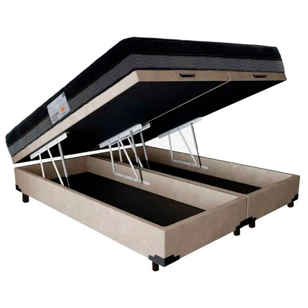 Cama Box Baú Casal Suede Bipartido + Colchão Ortobom Iso Dupla Face 138x188x60 Bege - 7