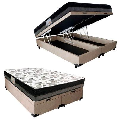 Cama Box Baú Casal Suede Bipartido + Colchão Ortobom Iso Dupla Face 138x188x60 Bege
