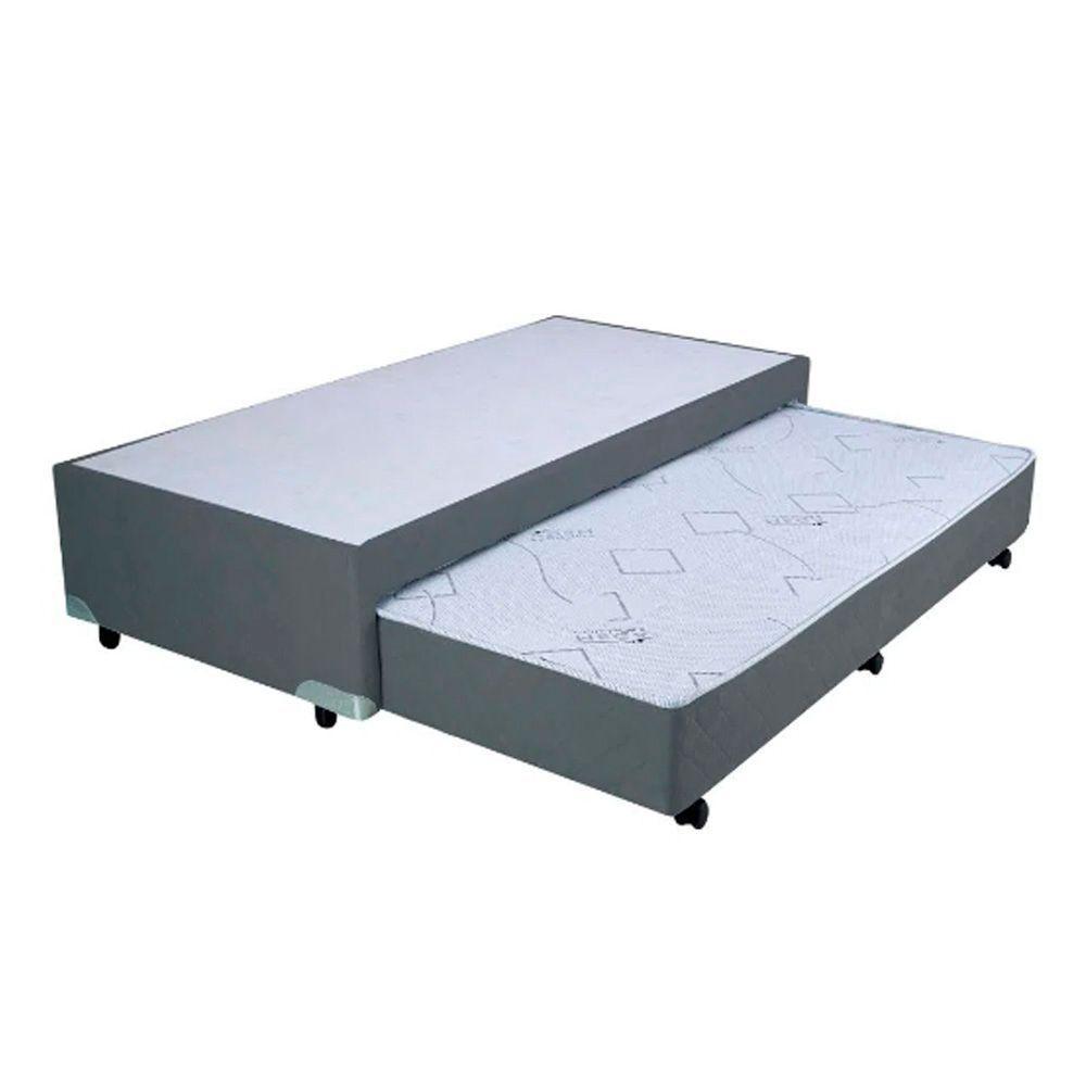 Cama Box Bicama Auxiliar Solteiro Suede Espuma 8cm 88x188x40 Cinza - 1