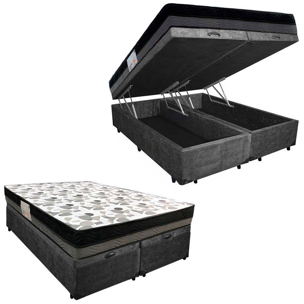 Cama Box Baú Casal Suede Bipartido + Colchão Ortobom Iso Dupla Face 138x188x60 Preto - 1