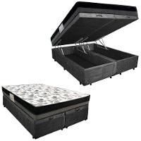 Cama Box Baú Casal Suede Bipartido + Colchão Ortobom Iso Dupla Face 138x188x60 Preto - 1