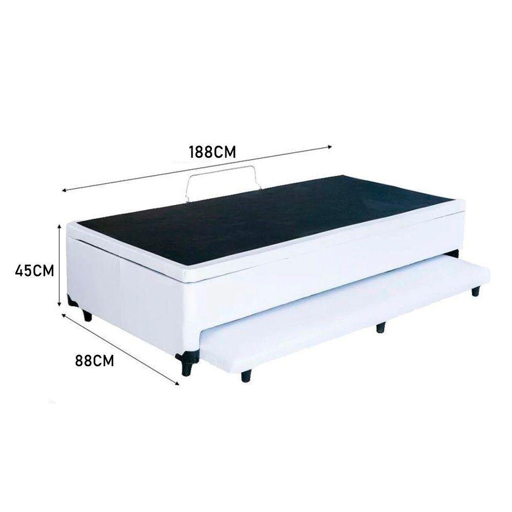 Cama Box Baú Auxiliar Solteiro Sintético Espuma 8cm 88x188x45 Branco - 3