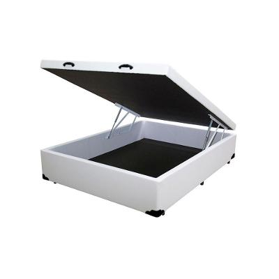 Cama Box Baú Casal King Design Sintético Branco 138x188x41