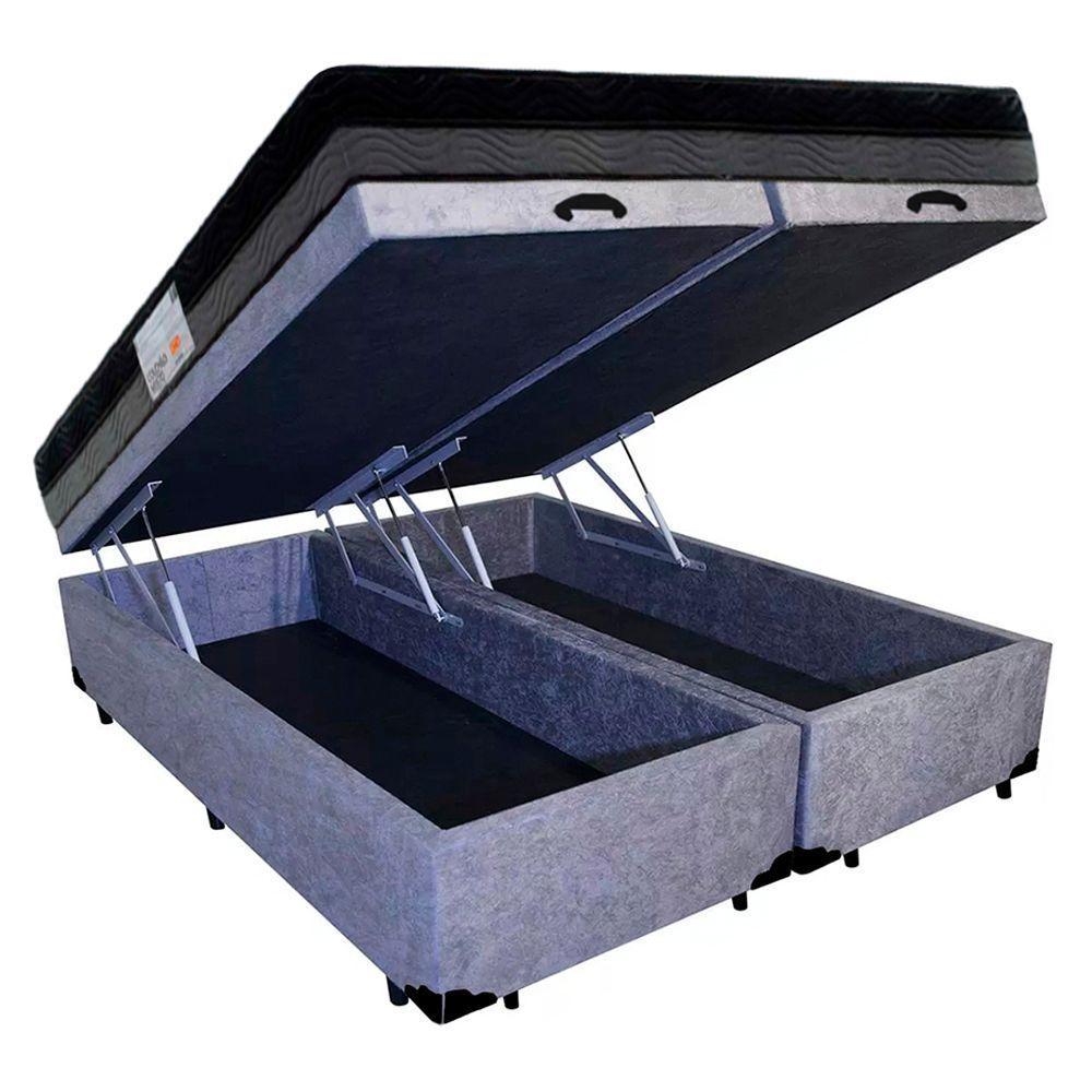 Cama Box Baú Casal Suede Bipartido + Colchão Ortobom Iso Dupla Face 138x188x60 Cinza - 7