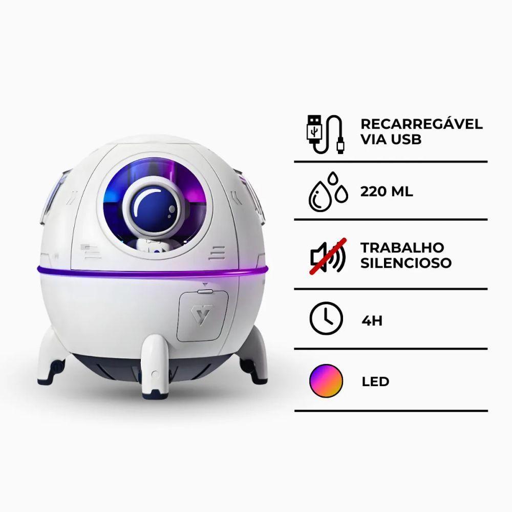 Umidificador Espacial Branco 220ml Com Astronauta Usb - 9