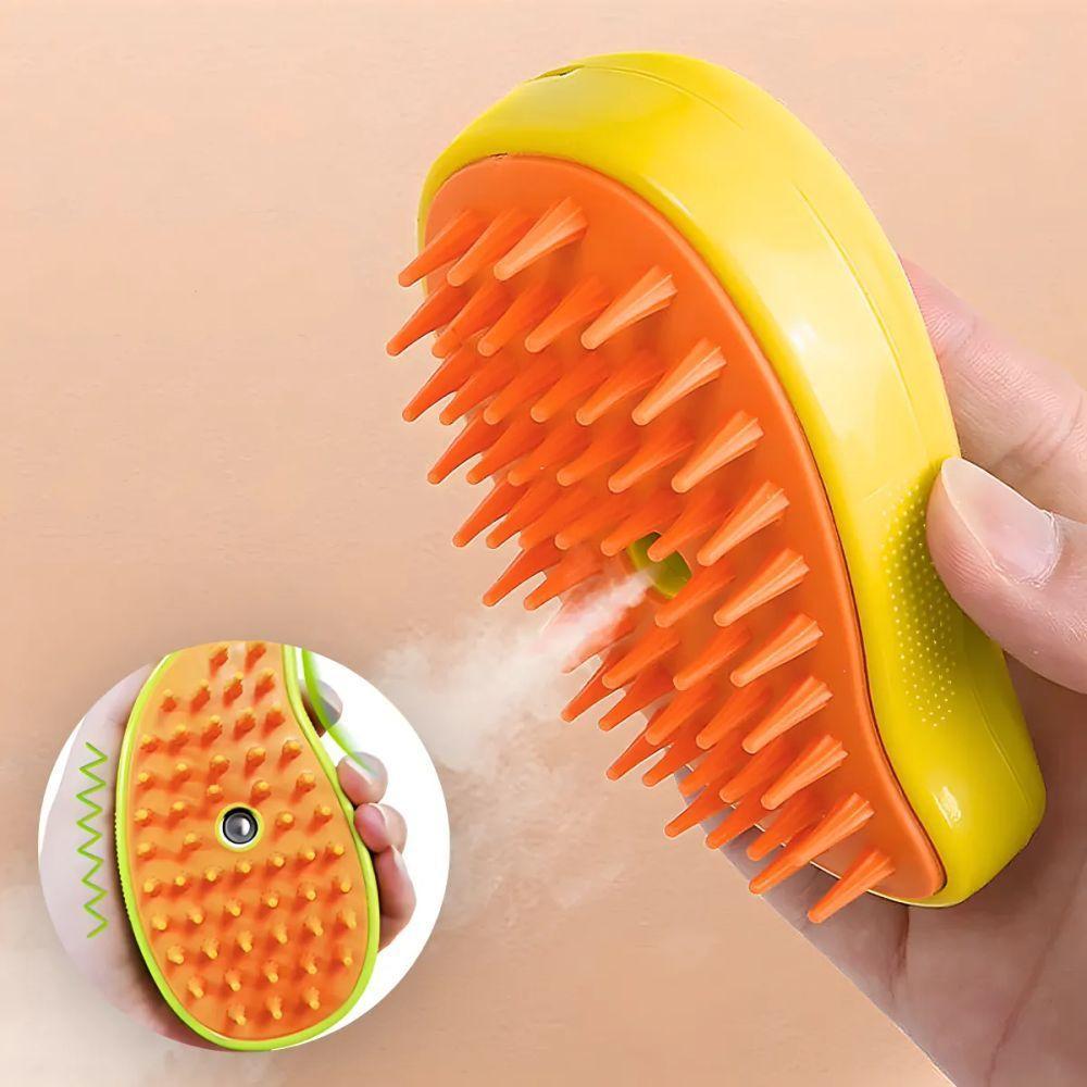 Escova Autolimpante 3 Em 1 Amarela Pets A Vapor Com Spray - 7