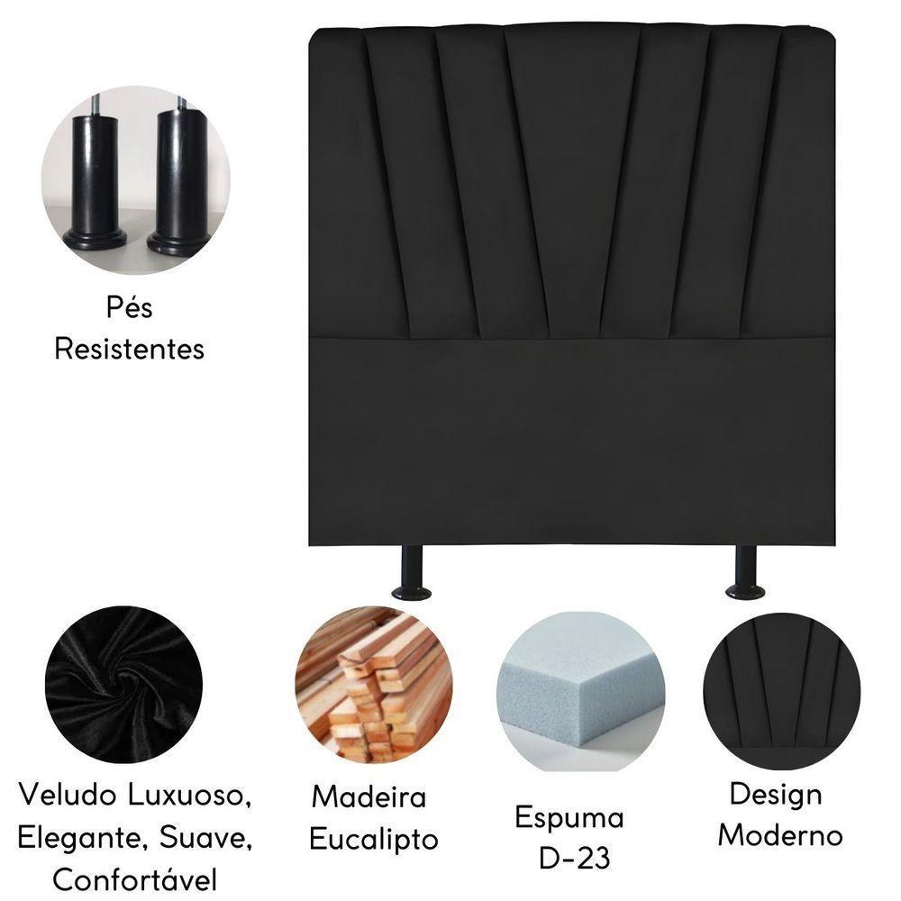 Cabeceira Solteiro Cama Box Estofada 90 Cm Antonella Veludo preto - 4