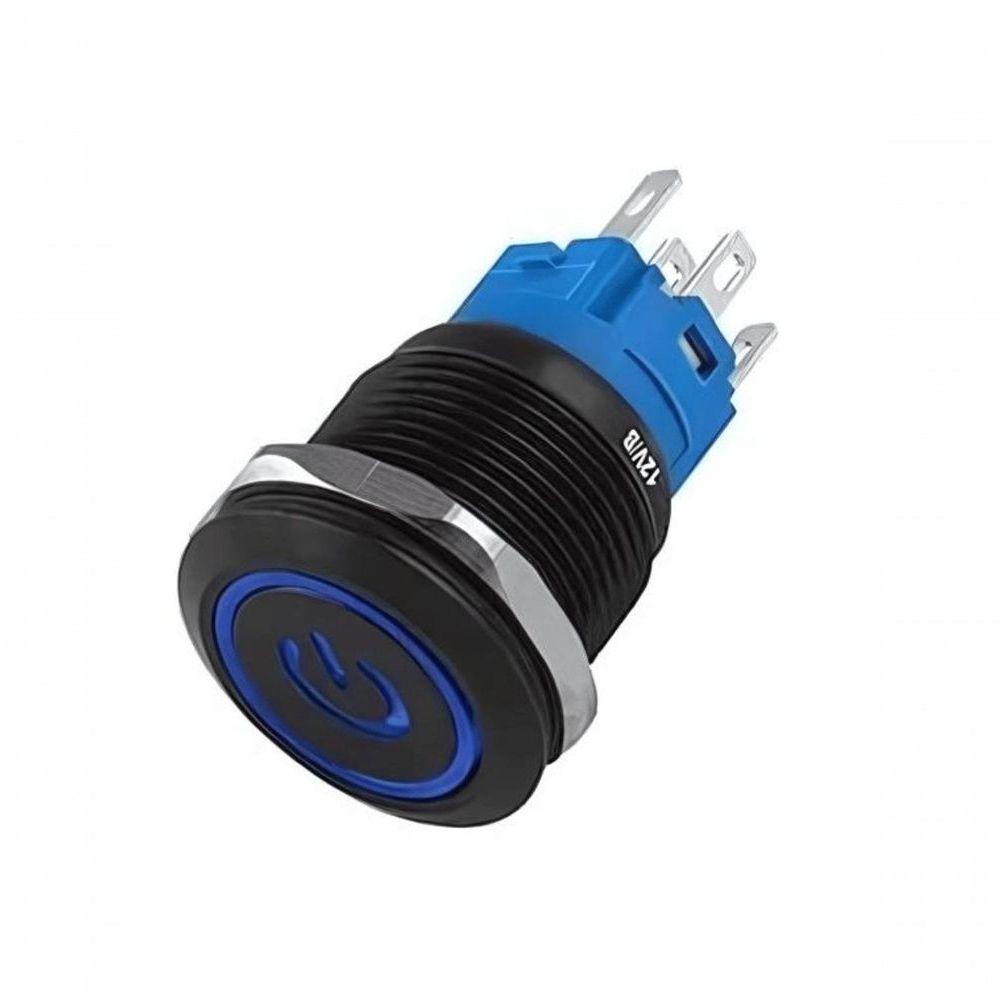 Botao On-off Nwt Com Led Azul 19mm 220V 3a 12v Preta - 1